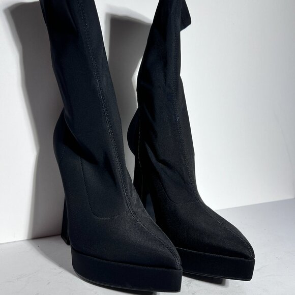 Zara NWOT Stretch Blk Fabric Platform Pointed Toe High Heel Booties Sz. 8 8.5 - Picture 10 of 16
